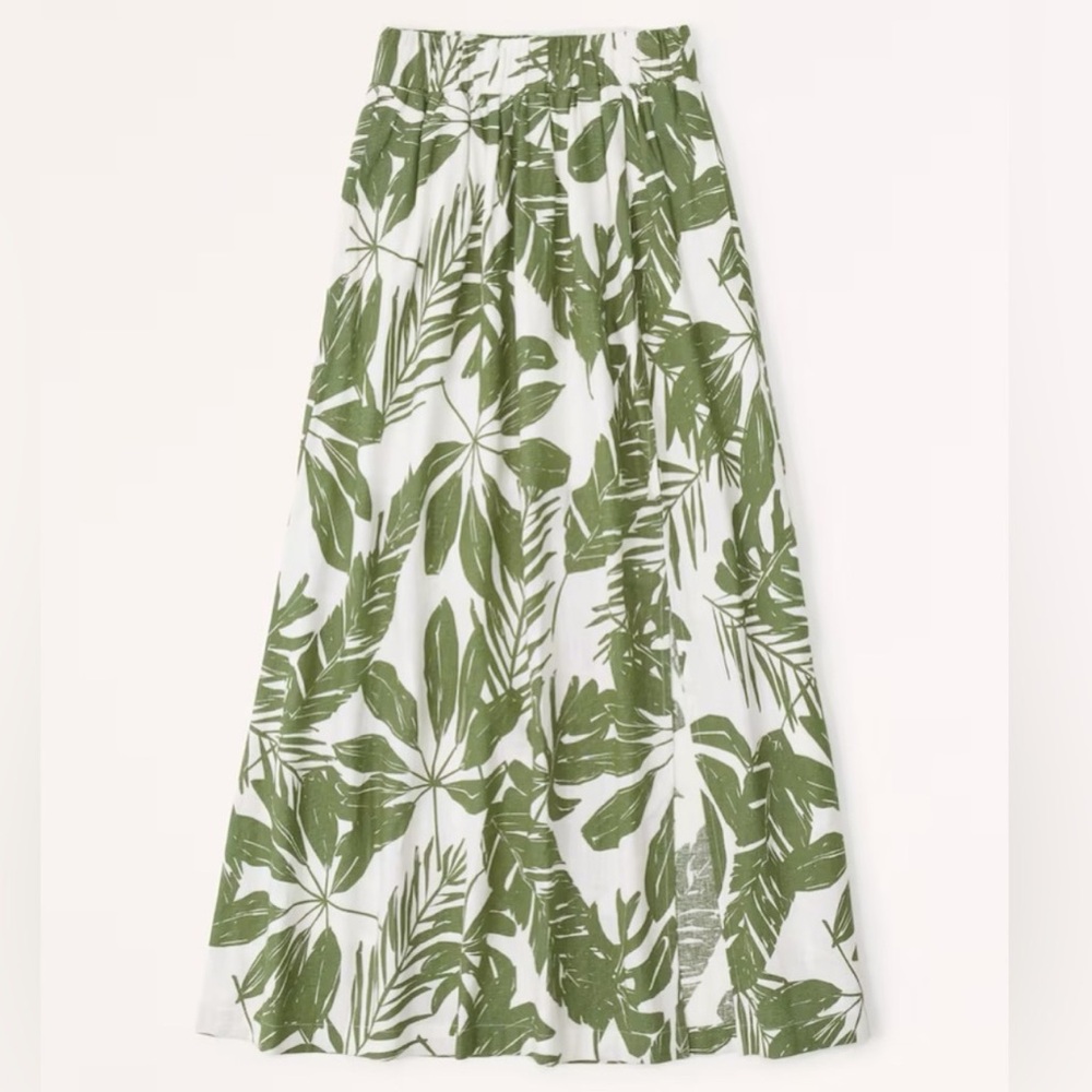A&F Green Printed Linen Blend Skirt